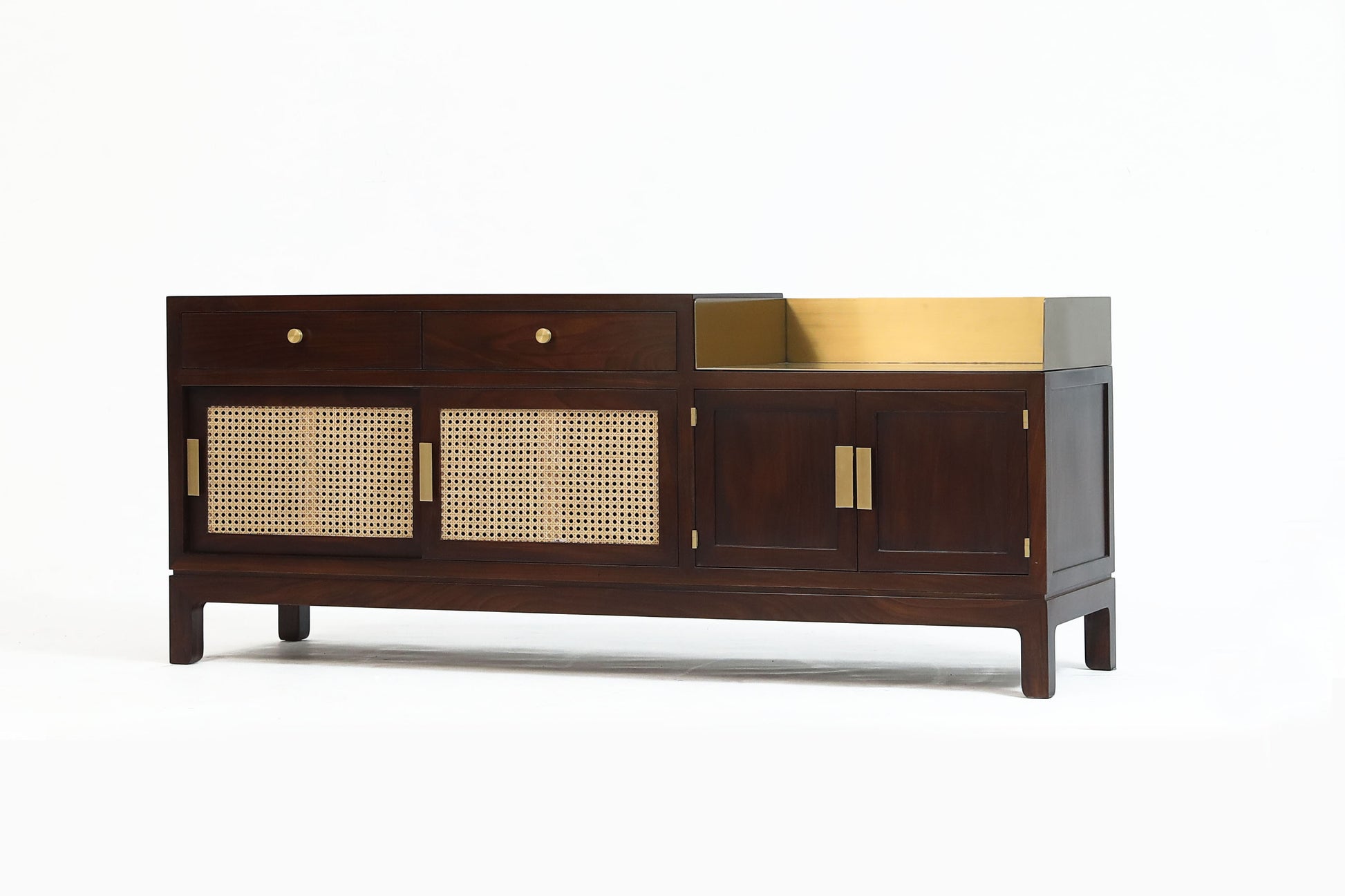 Modern Cane & Wood Buffet Cabinet with Brass Accents - SOHOO