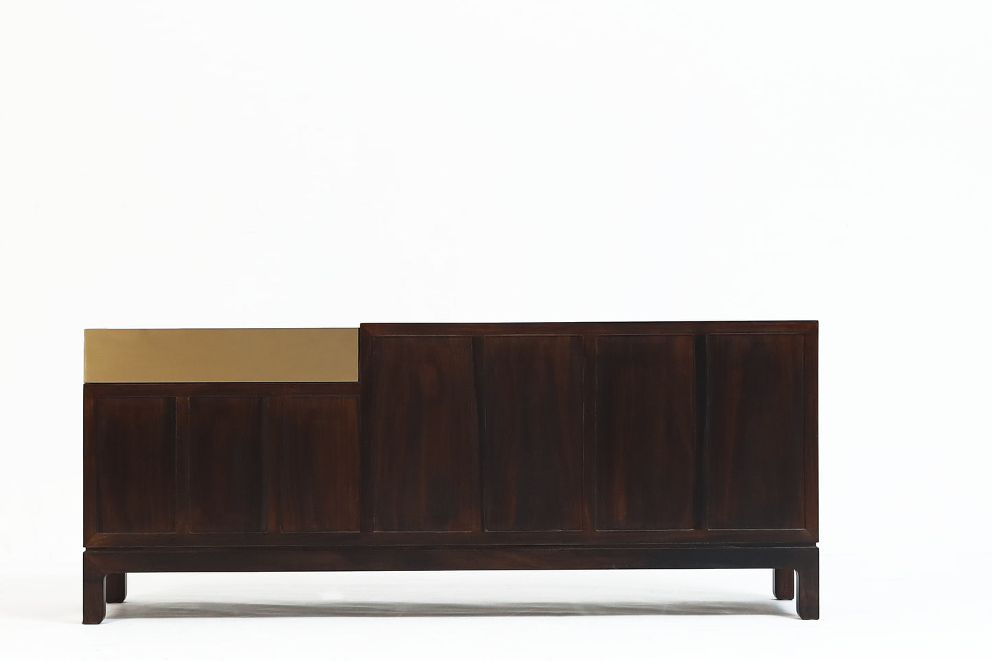 Modern Cane & Wood Buffet Cabinet with Brass Accents