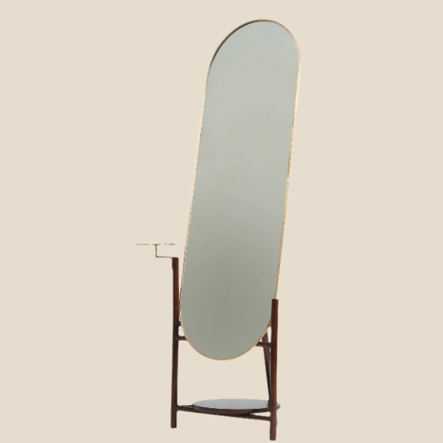 Hardwood Elegant Oval Full-Length Mirror with Shelf - SOHOO