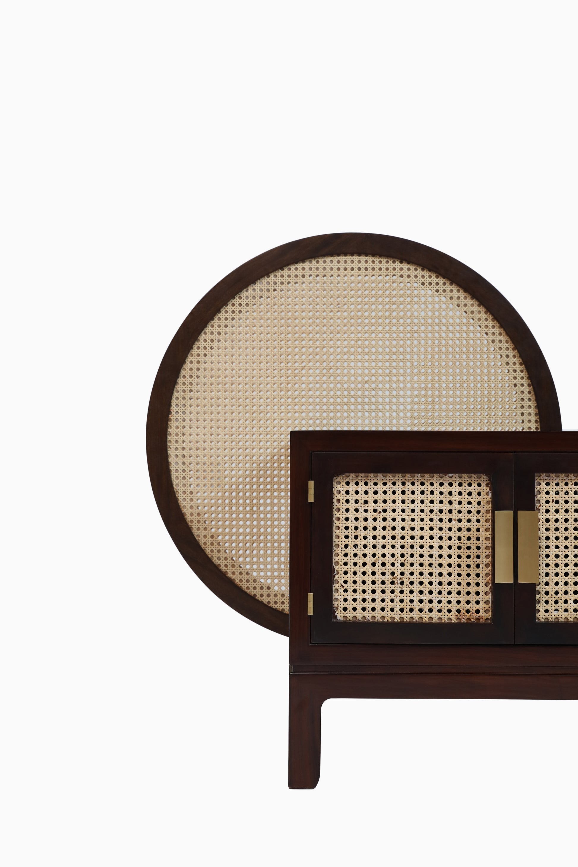 Handcrafted Modern  Rattan & Brass Rack TV Cabinet, flexible rattan panel - SOHOO