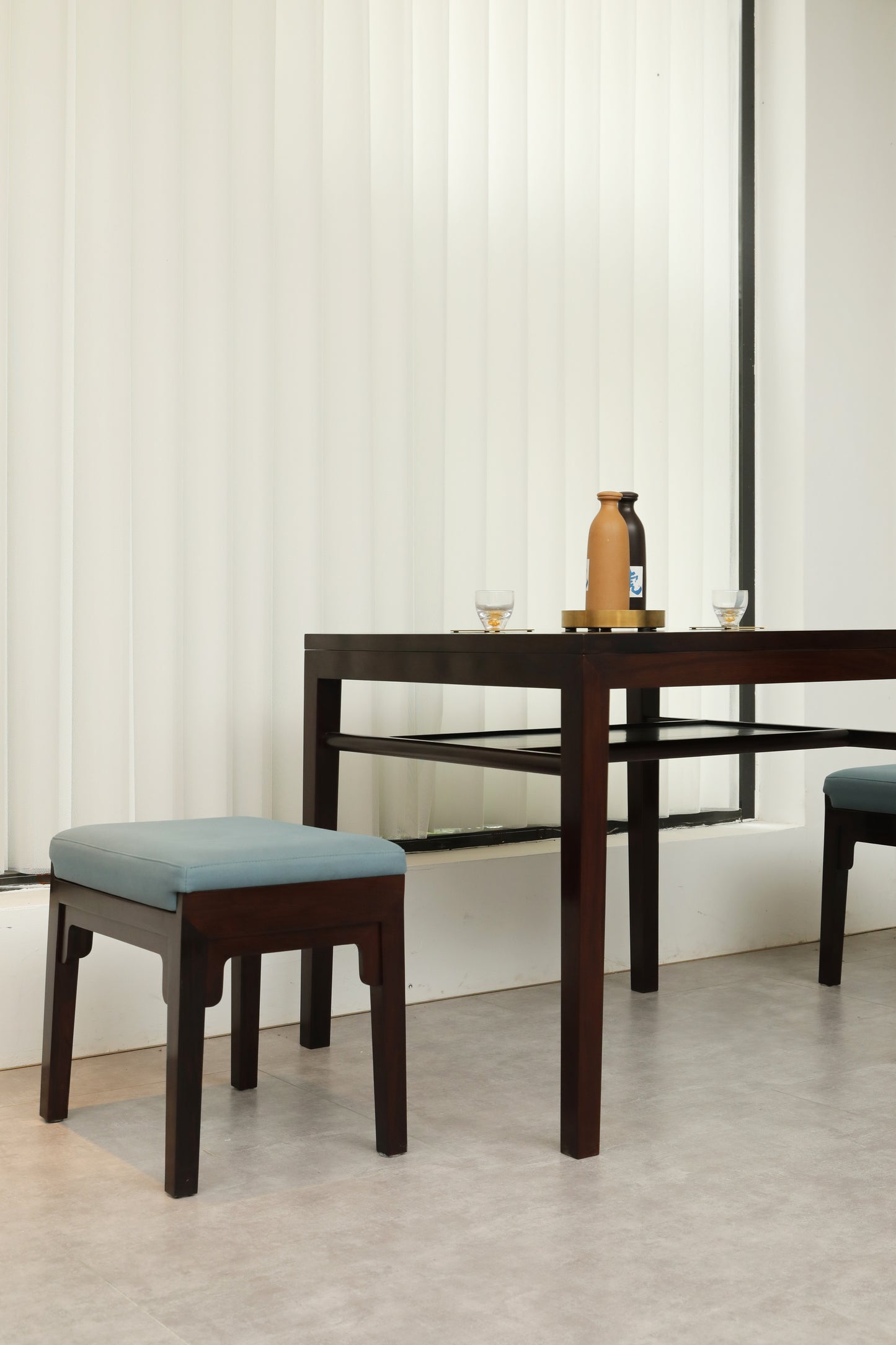 Handcrafted Elegant hard wood Stool with Upholstered Seat – Minimalist Design