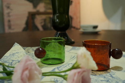 Vintage Glass Cups with Wooden Ball Handle – Artistic Tea & Coffee Mugs - SOHOO