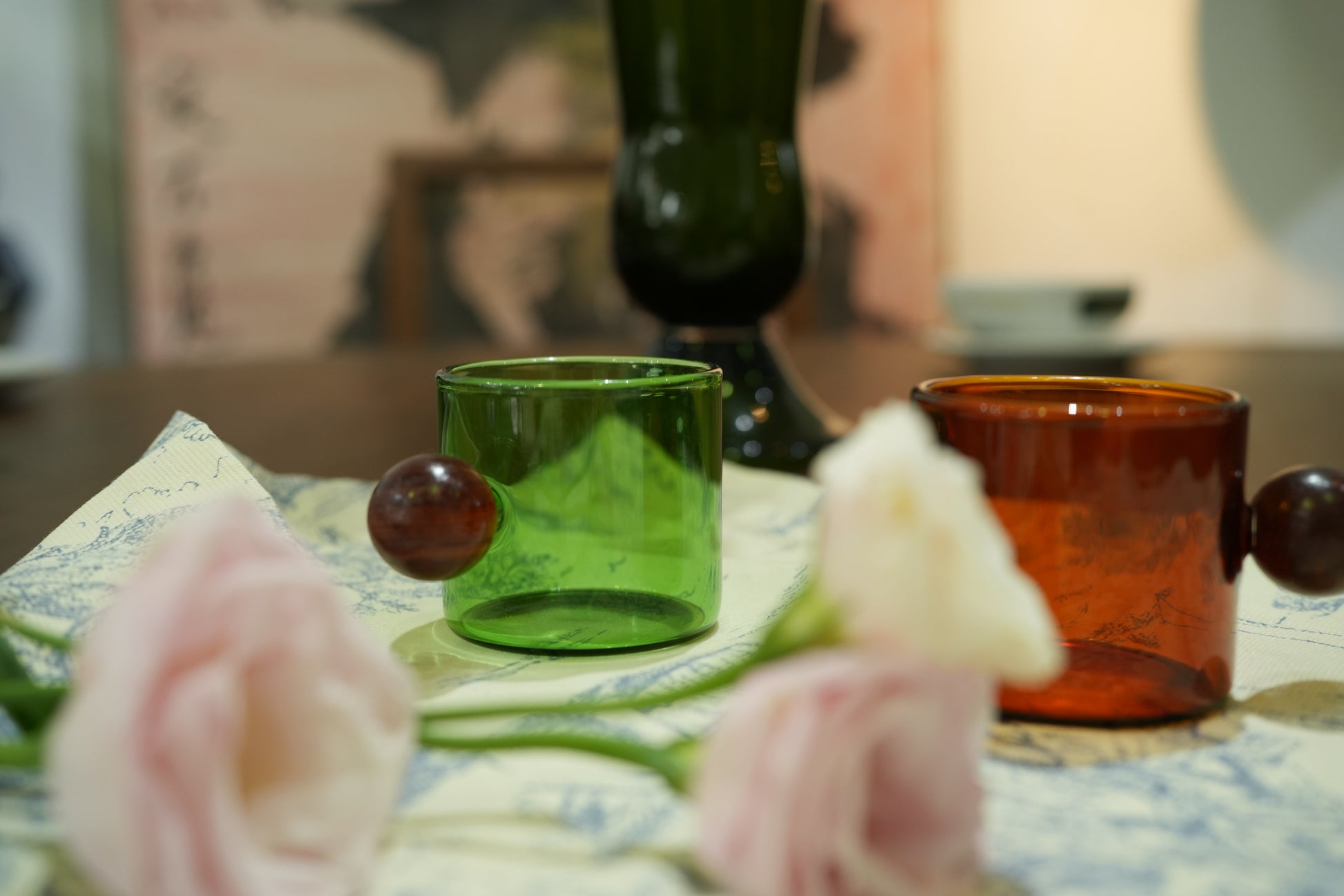 Vintage Glass Cups with Wooden Ball Handle – Artistic Tea & Coffee Mugs - SOHOO