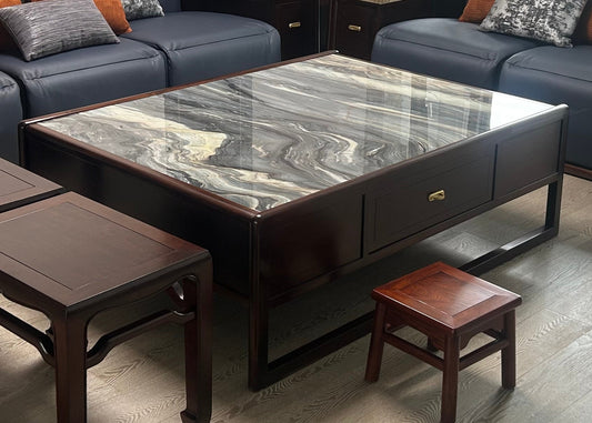 Handcrafted Classic hardwood Marble Coffee Table – A Fusion of Luxury and Functionality-customization - SOHOO 