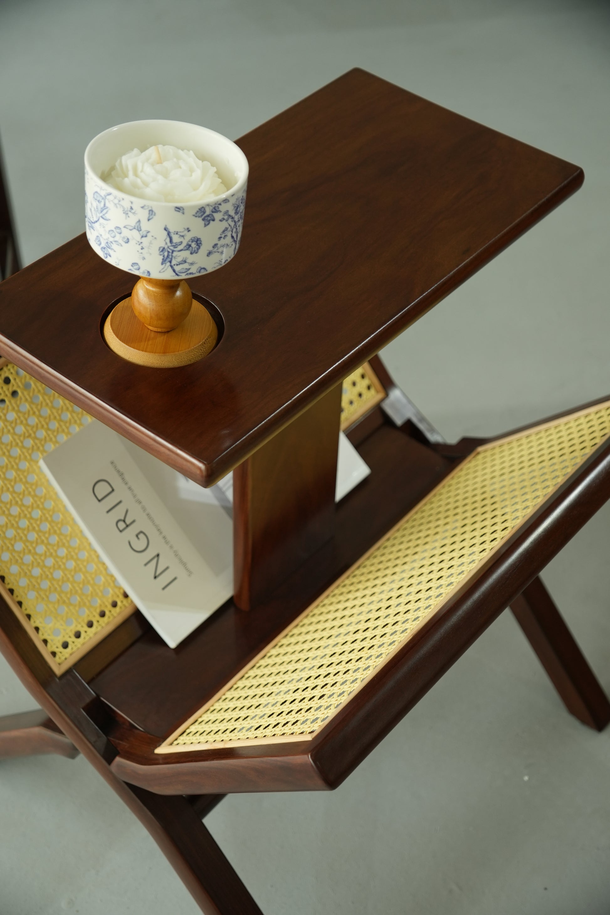 Handcrafted hardwood Foldable Cane Accent Side Table with Mortise and Tenon Structure, Detachable and Car-Friendly Design - SOHOO 