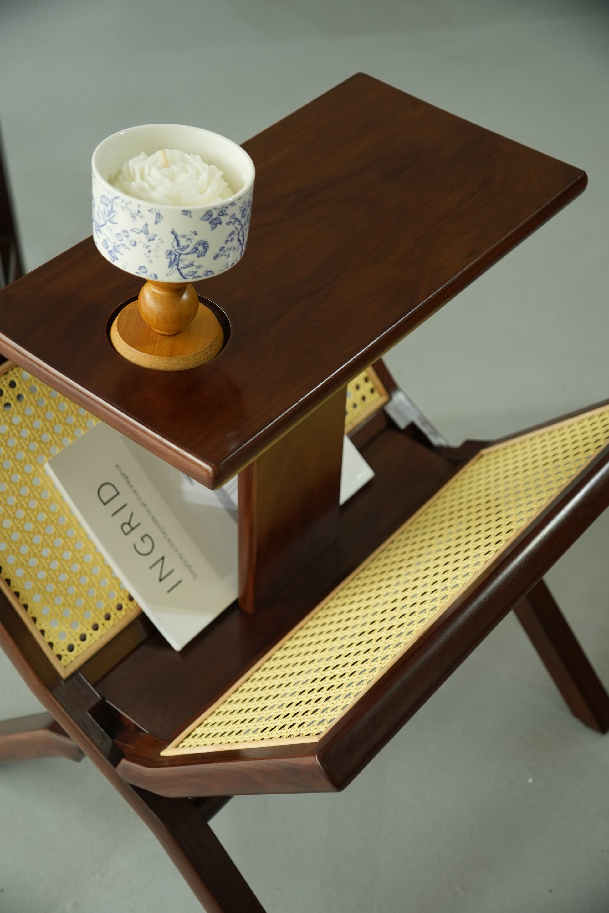 Handcrafted hardwood Foldable Cane Accent Side Table with Mortise and Tenon Structure, Detachable and Car-Friendly Design - SOHOO 
