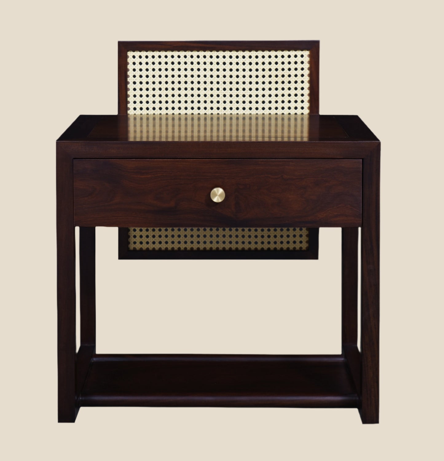 Handcrafted hardwood  Walnut Accent Nightstand with Rattan Back Panel - SOHOO 