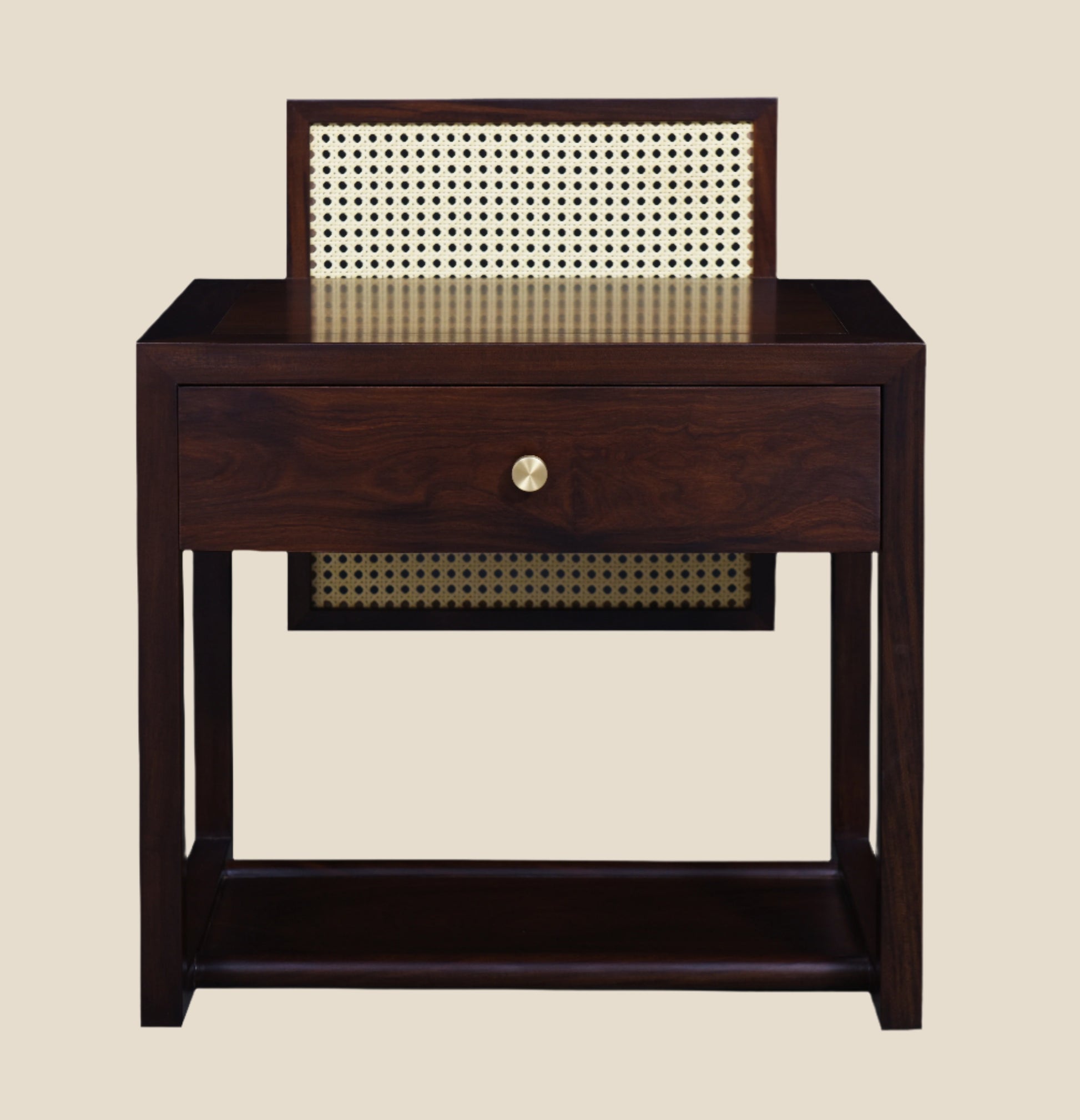 Handcrafted hardwood  Walnut Accent Nightstand with Rattan Back Panel - SOHOO 