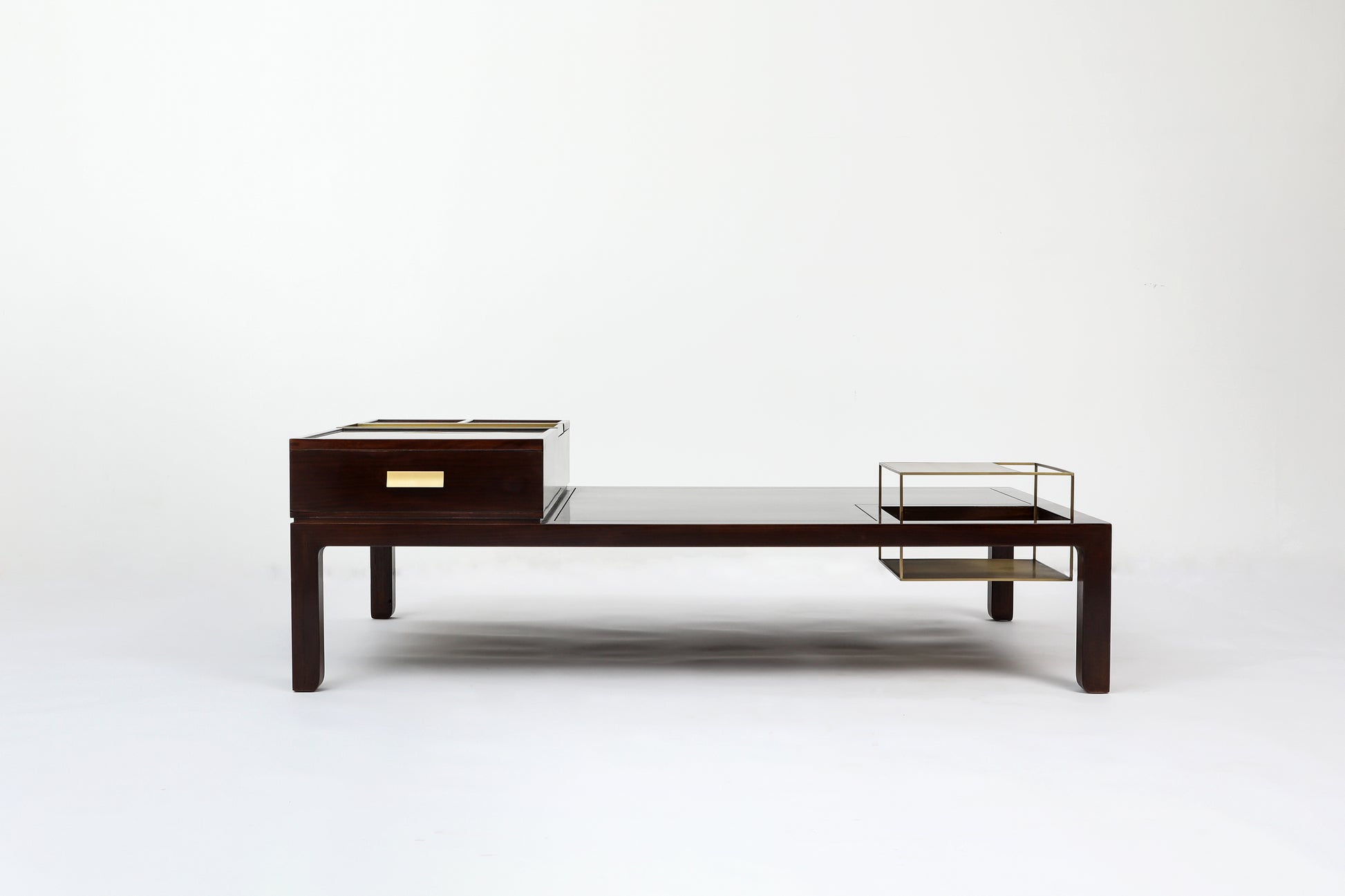 Handcrafted hardwood Modern  Coffee Table with Storage and Golden Accents – Elegant Living Room Centerpiece - SOHOO 
