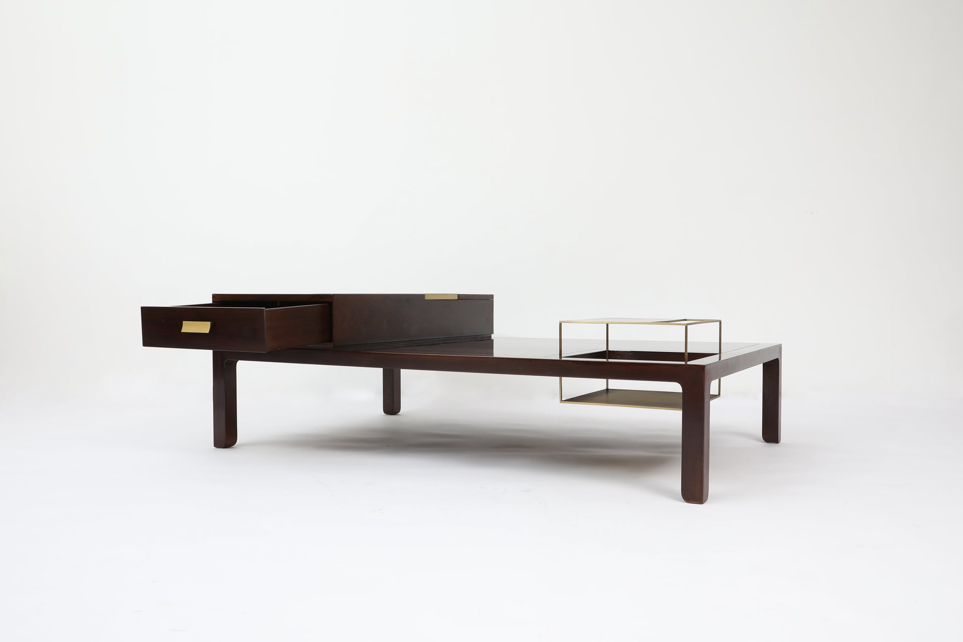 Handcrafted hardwood Modern  Coffee Table with Storage and Golden Accents – Elegant Living Room Centerpiece - SOHOO 