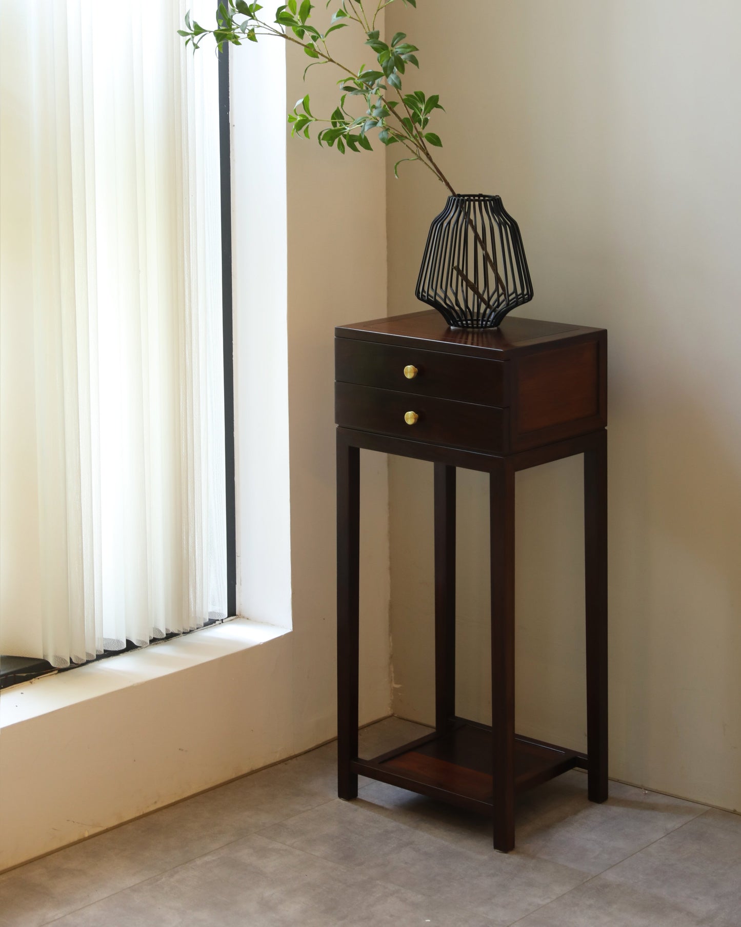 Handcrafted Hardwood Flower Stand, Minimalist Plant Display Rack,plant stand,Elegant Two-Drawer Accent Table - SOHOO 