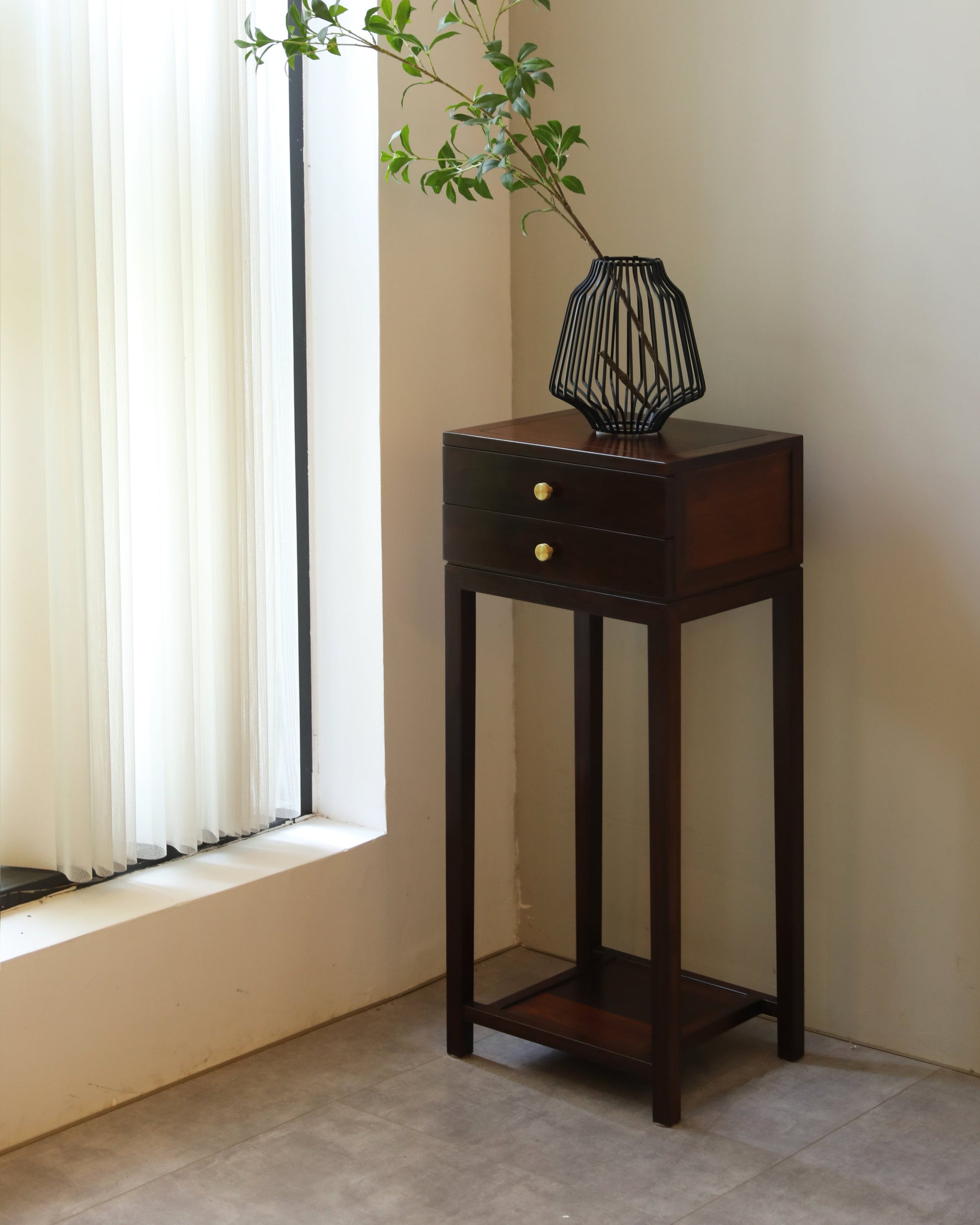 Handcrafted Hardwood Flower Stand, Minimalist Plant Display Rack,plant stand,Elegant Two-Drawer Accent Table - SOHOO 