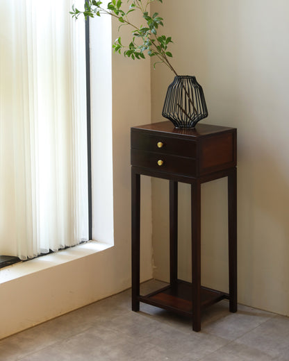 Handcrafted Hardwood Flower Stand, Minimalist Plant Display Rack,plant stand,Elegant Two-Drawer Accent Table - SOHOO 