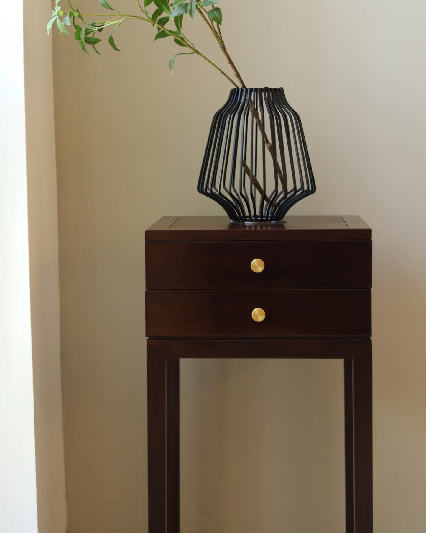 Handcrafted Hardwood Flower Stand, Minimalist Plant Display Rack,plant stand,Elegant Two-Drawer Accent Table - SOHOO 