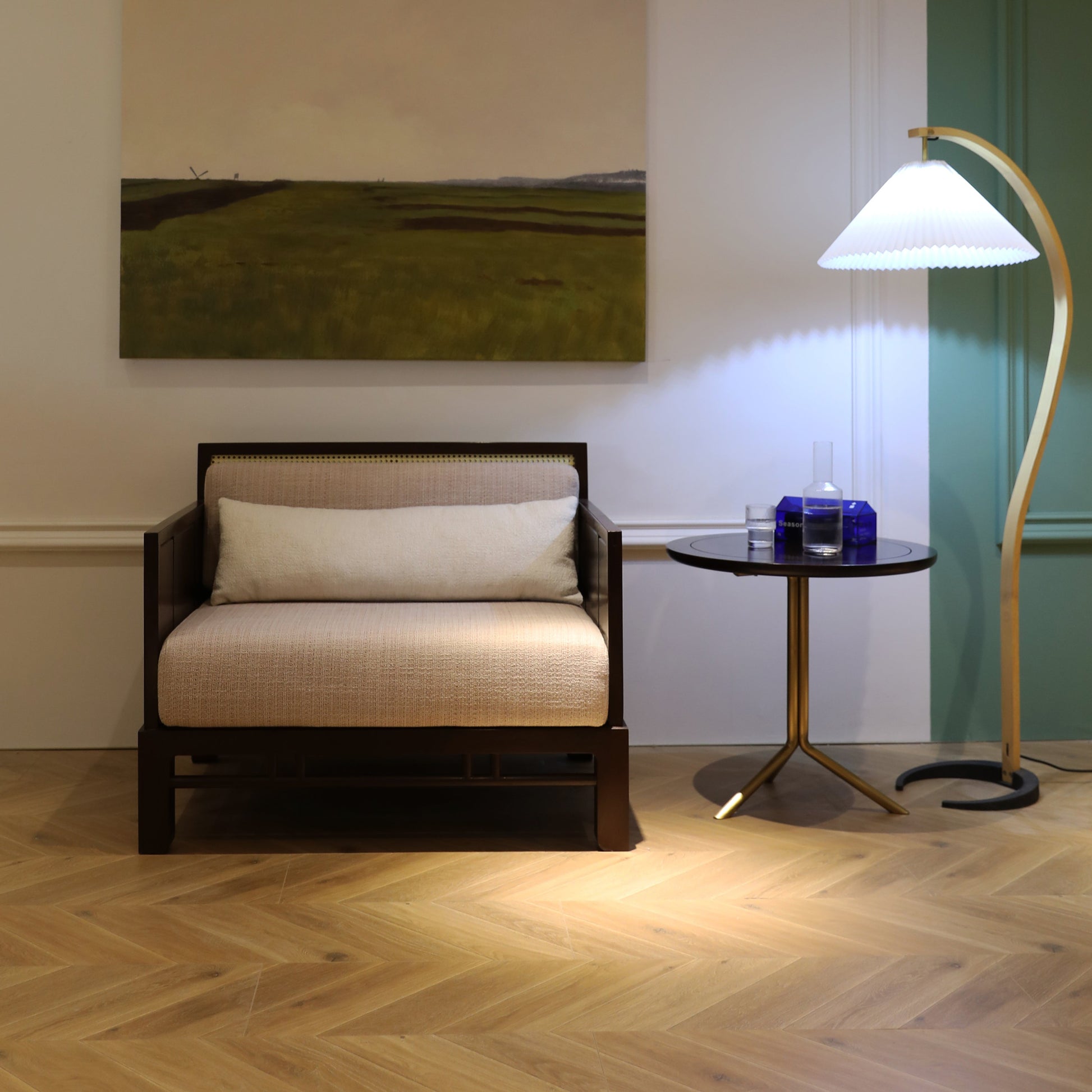 Handcrafted hardwood Modern Round Coffee Table Set with Brass Base, side table - SOHOO 