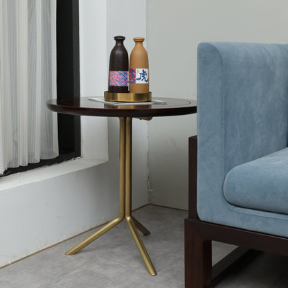 Handcrafted hardwood Modern Round Coffee Table Set with Brass Base, side table - SOHOO 
